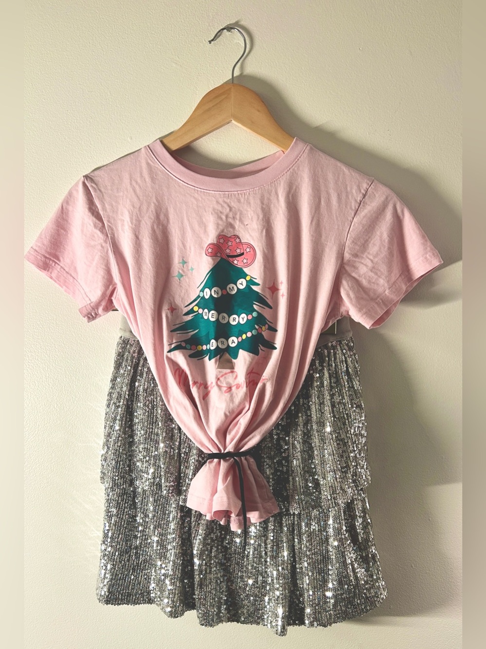 3 Piece Taylor Swift Holiday Outfit: Matching “Swiftmas” Tops and Sparkly Skirt